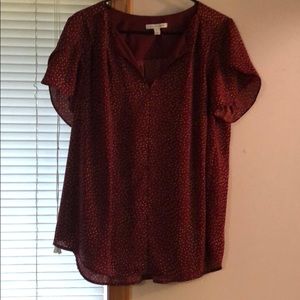 Maroon and white polka dot shirt